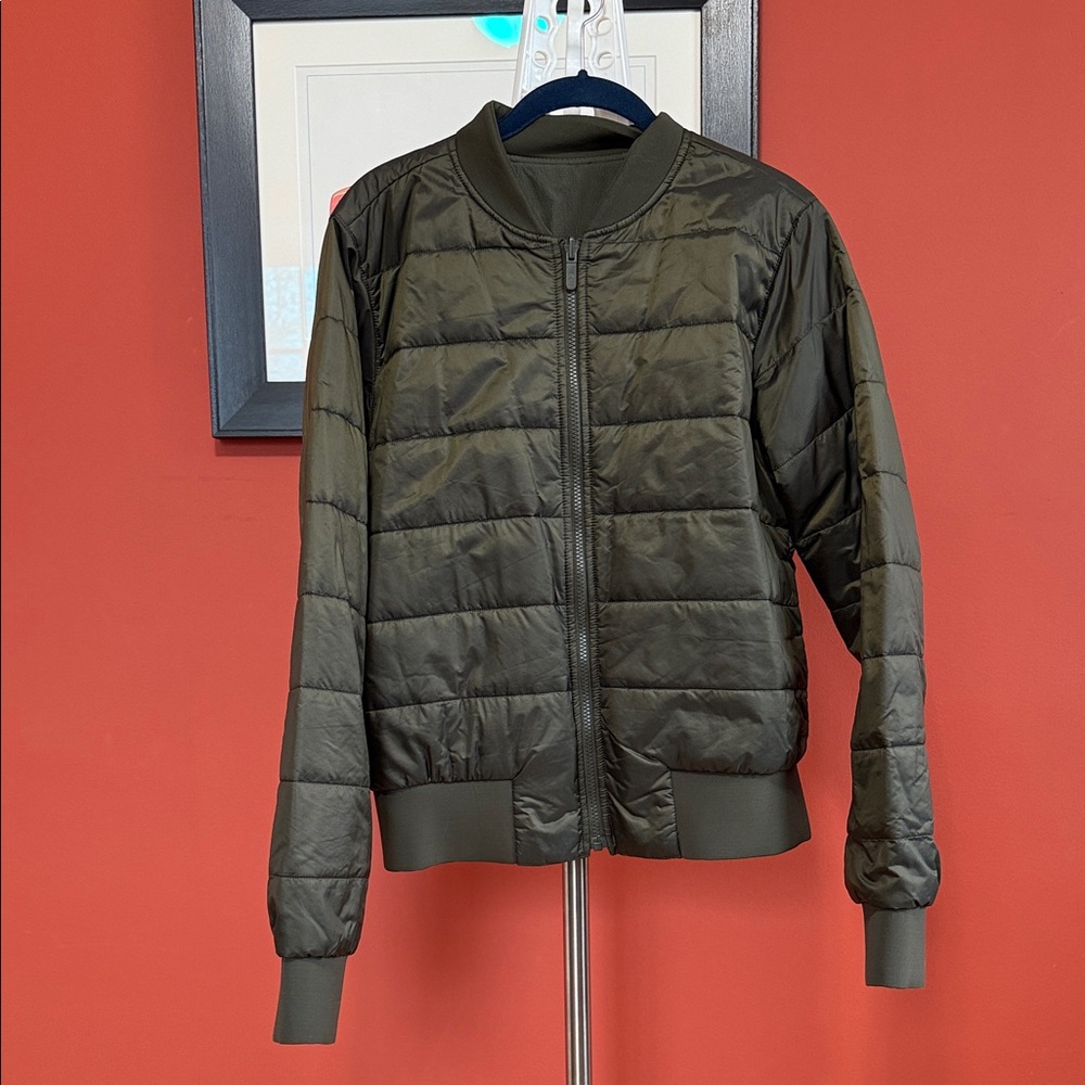 Olive Green Quilted Bomber Jacket